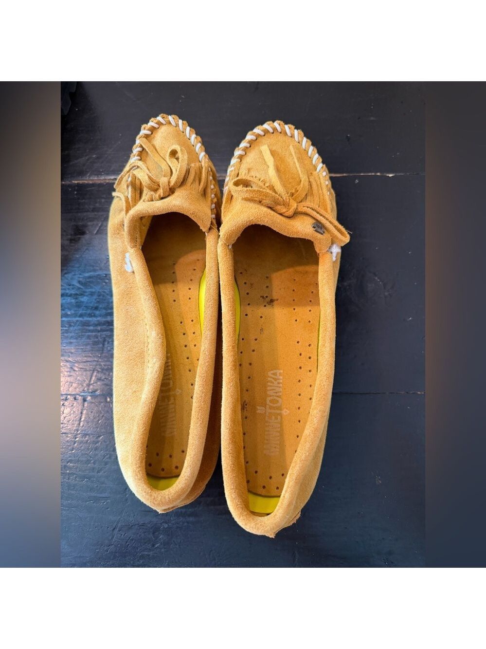 Minnetonka KITTY Plus Suede Southwestern Moccasins Shoes Loafers Yellow 9.5 - Picture 9 of 10